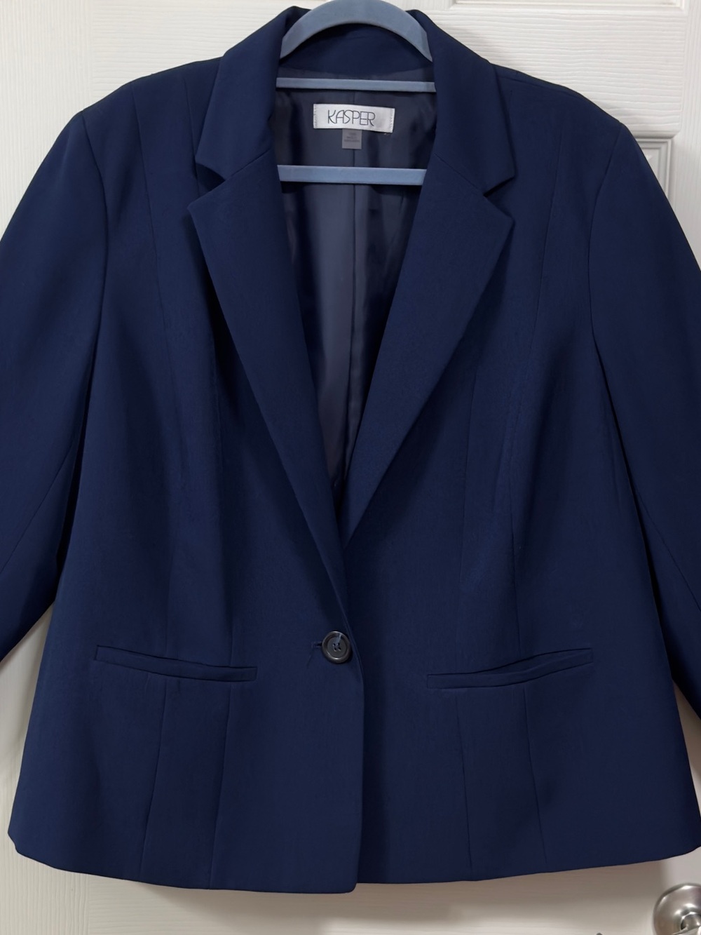 Kasper Plus Size Navy Blue Blazer Suit Jacket Size 16W Single Button Lined Offic - Picture 8 of 16
